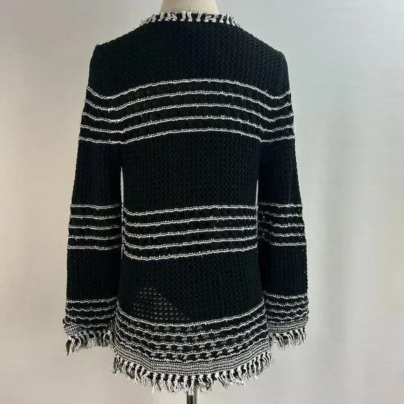 NWT Ann Taylor Black & White Fringe Sweater Zip Jacket Sz M - Picture 5 of 5